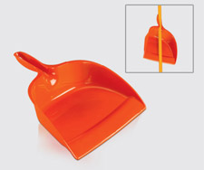 Large dust pan for indoor/outdoor uses , broom handle can easily fit on it . NO.35